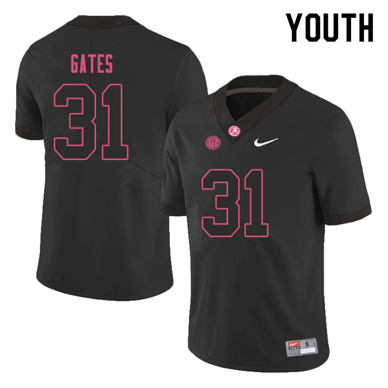 Alabama Crimson Tide Youth A.J. Gates #31 Black NCAA Nike Authentic Stitched 2019 College Football Jersey EX16D17XQ